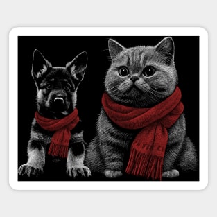 Best Friends Winter Cats and Dogs Lover Magnet